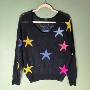 Blank Paige Womens Small Black Multicolor Star Celestial Sweater Lightweight
